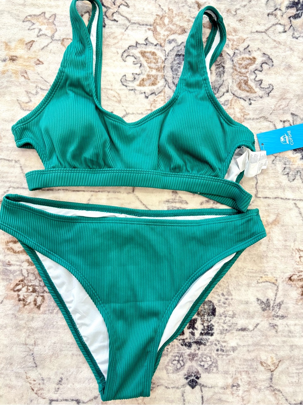 Cupshe Ribbed Emerald Green Bikini Set